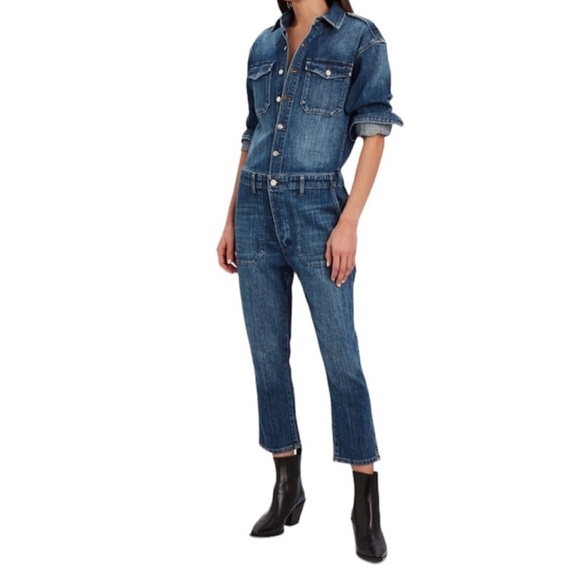 CURRENT/ELLIOTT Denim Jean Jumpsuit Cropped Coverall One Piece - Picture 1 of 11